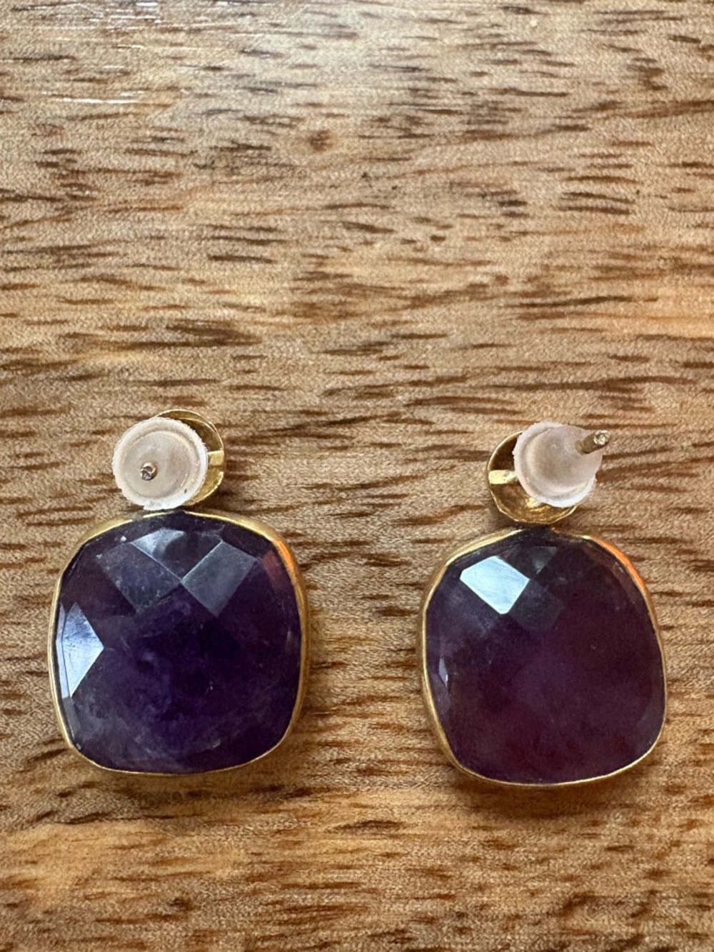Unique Gold Tone + Purple Sea Glass Earrings 🌊 💜 - Picture 3 of 4